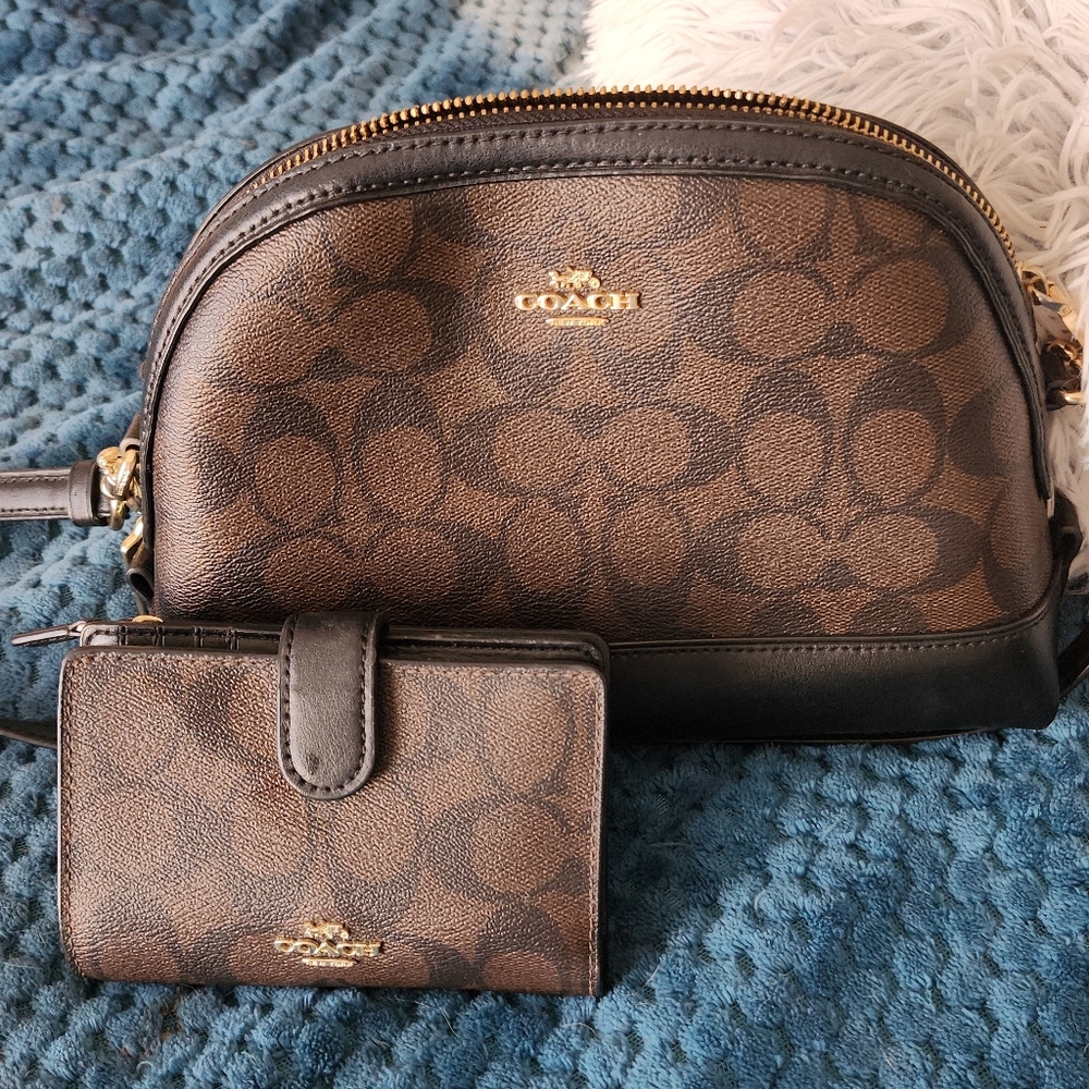 Coach Brown and Black Signature Crossbody Bag